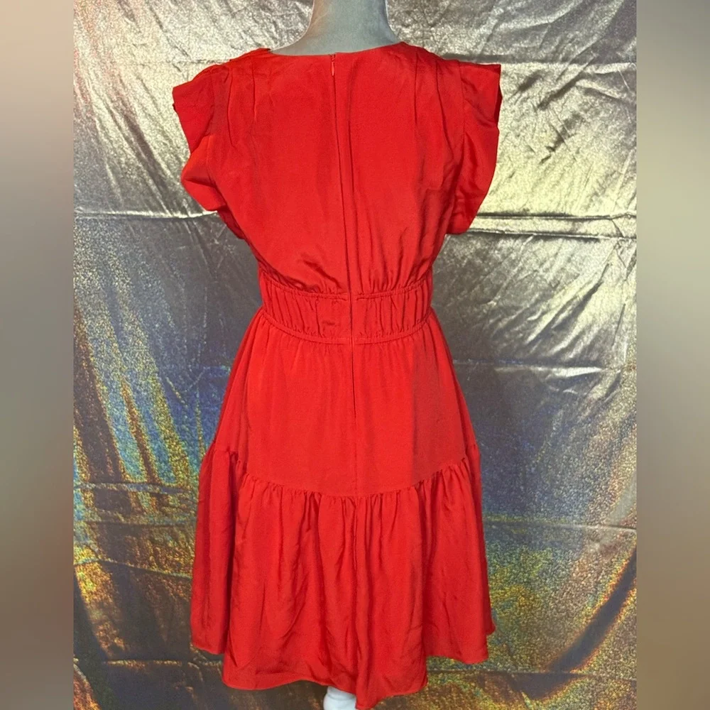 Elegant Obi Gathered Tie Waist Dress in Red NWOT - Picture 2 of 7